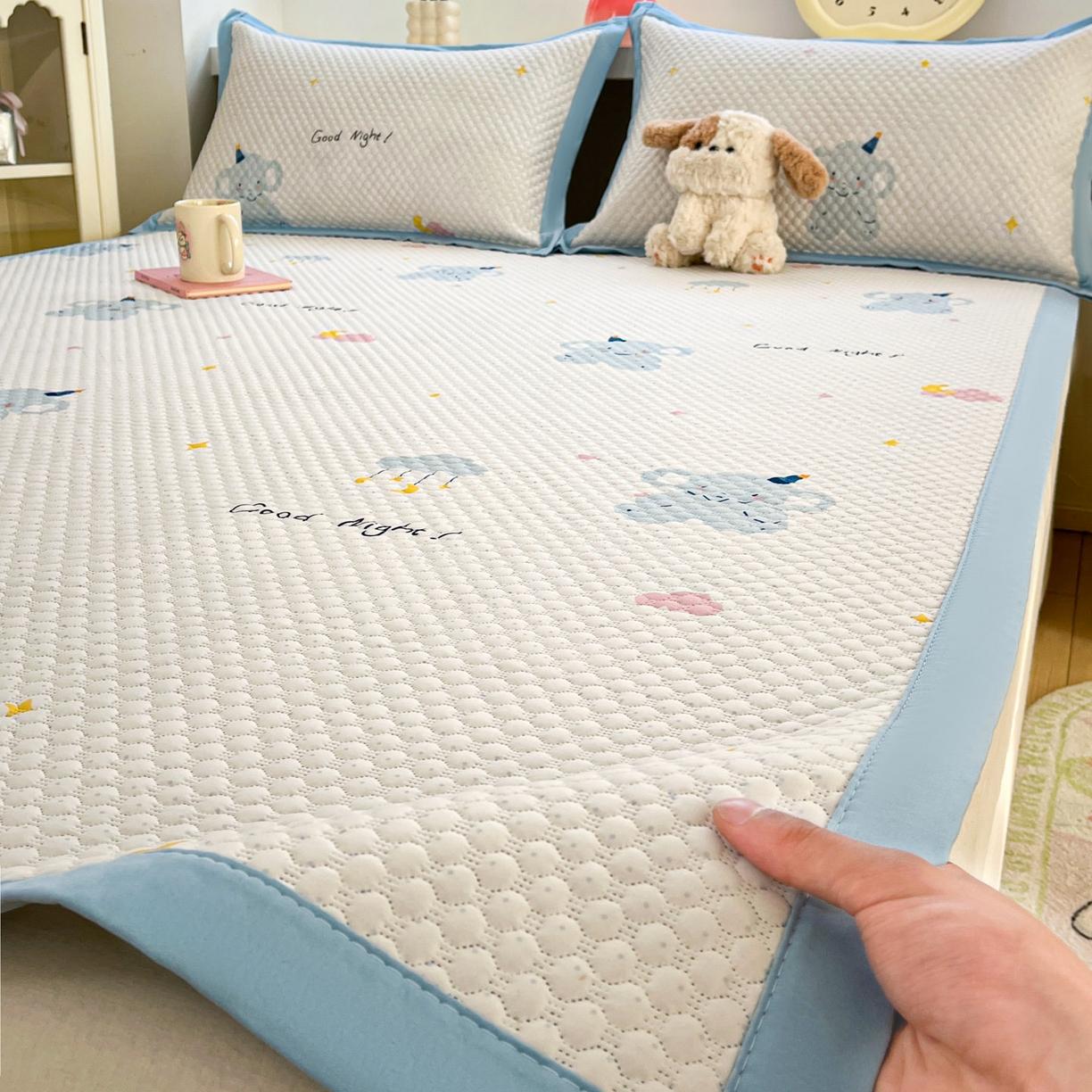 大元 2026春夏新款治愈系数码印花冰豆豆凉席席子 治愈-云朵象蓝