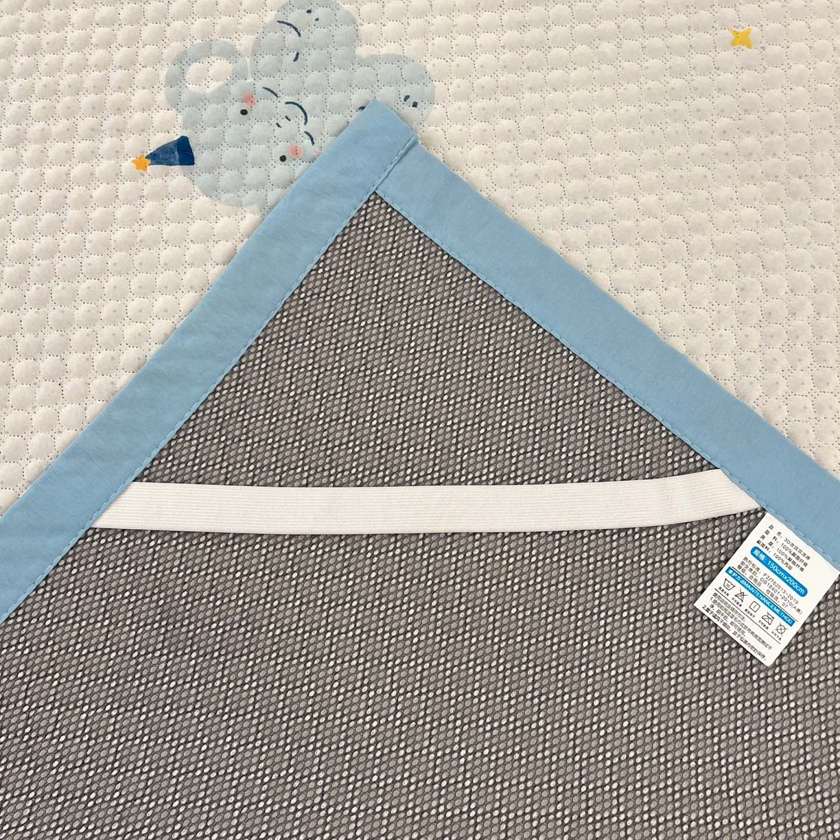 91家纺网 家纺一手货源 找家纺 大元 2026春夏新款治愈系数码印花冰豆豆凉席席子 治愈-云朵象蓝