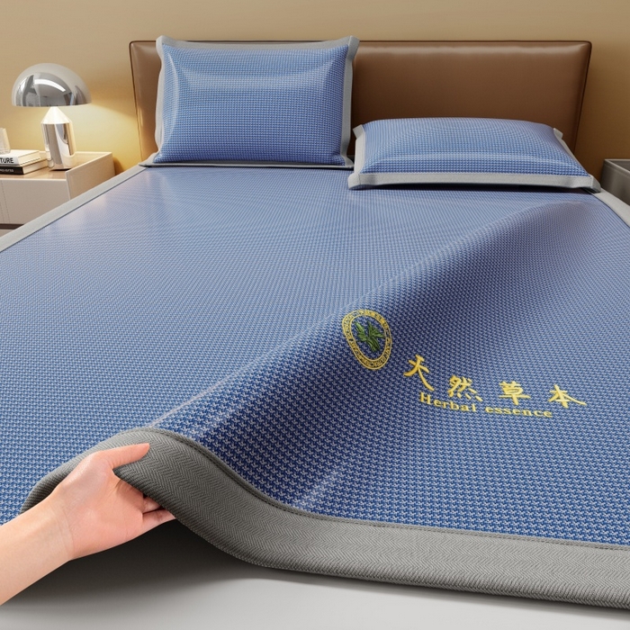 人人爱家纺 2026新款A类双面冰丝凉席 千鸟格-蓝