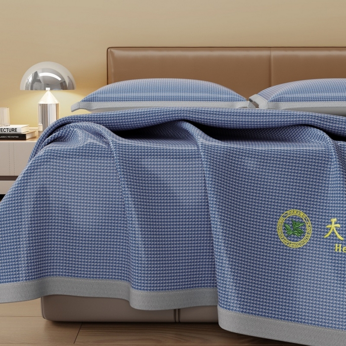 91家纺网 家纺一手货源 找家纺 人人爱家纺 2026新款A类双面冰丝凉席 千鸟格-蓝