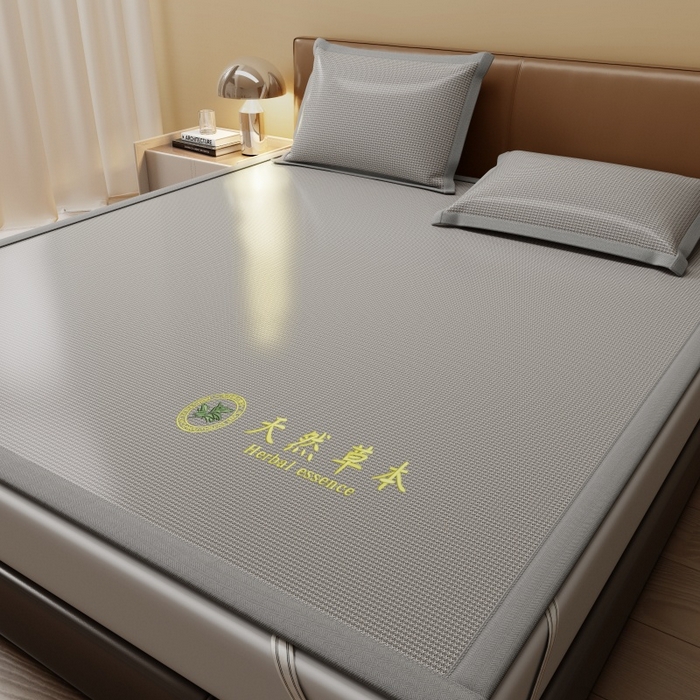 91家纺网 家纺一手货源 找家纺 人人爱家纺 2026新款A类双面冰丝凉席 清新小花-灰