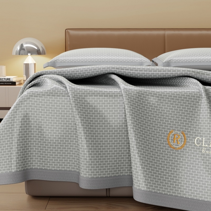 91家纺网 家纺一手货源 找家纺 人人爱家纺 2026新款A类双面冰丝凉席 清新小花-灰