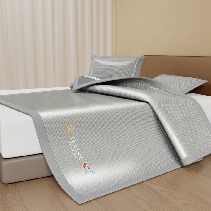 91家纺网 家纺一手货源 找家纺 人人爱家纺 2026新款A类双面冰丝凉席 清新小花-灰