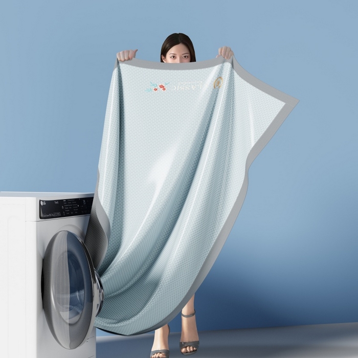 91家纺网 家纺一手货源 找家纺 人人爱家纺 2026新款A类双面冰丝凉席 清新小花-蓝