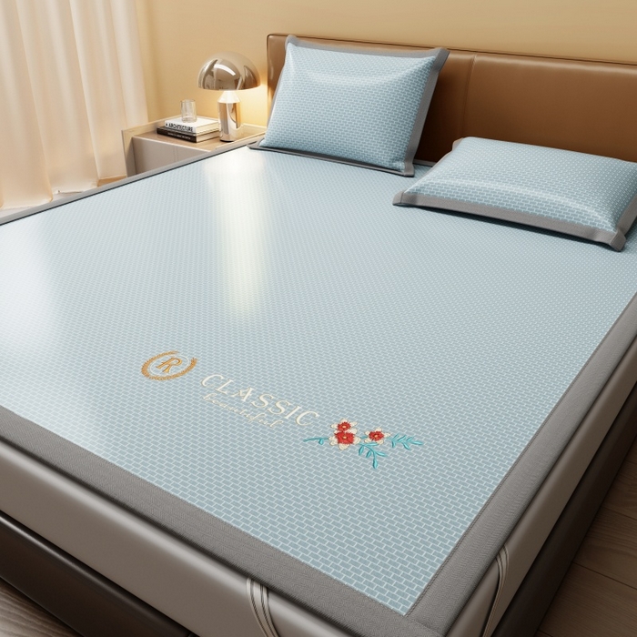 91家纺网 家纺一手货源 找家纺 人人爱家纺 2026新款A类双面冰丝凉席 清新小花-蓝