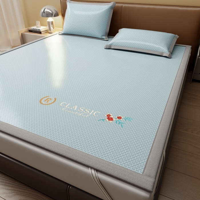 91家纺网 家纺一手货源 找家纺 人人爱家纺 2026新款A类双面冰丝凉席 清新小花-蓝