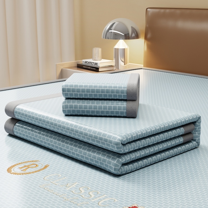 91家纺网 家纺一手货源 找家纺 人人爱家纺 2026新款A类双面冰丝凉席 清新小花-蓝