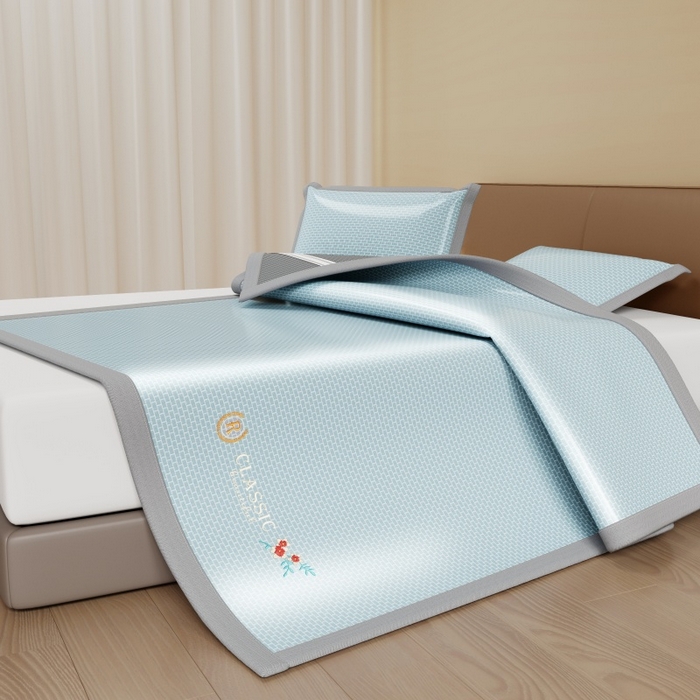 91家纺网 家纺一手货源 找家纺 人人爱家纺 2026新款A类双面冰丝凉席 清新小花-蓝