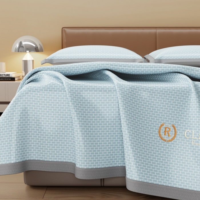 91家纺网 家纺一手货源 找家纺 人人爱家纺 2026新款A类双面冰丝凉席 清新小花-蓝