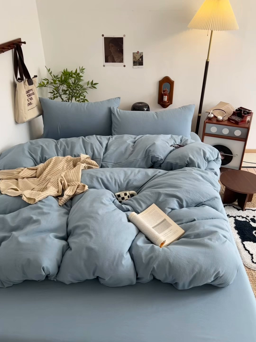 91家纺网 家纺一手货源 找家纺 梦嘉居 2026新款亲肤纯色AB版水洗皱皱棉四件套学生宿舍床单床笠三件套 雾兰