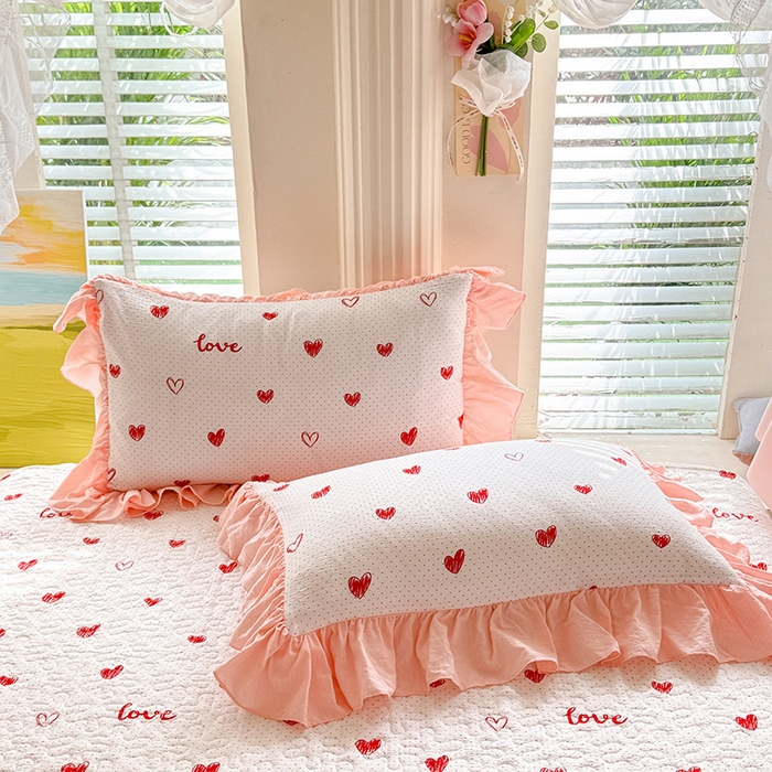 91家纺网 家纺一手货源 找家纺 （总）贝凯瑞 2026新款双层纱水洗棉法式复古花边床盖单件三件四件套-甜心