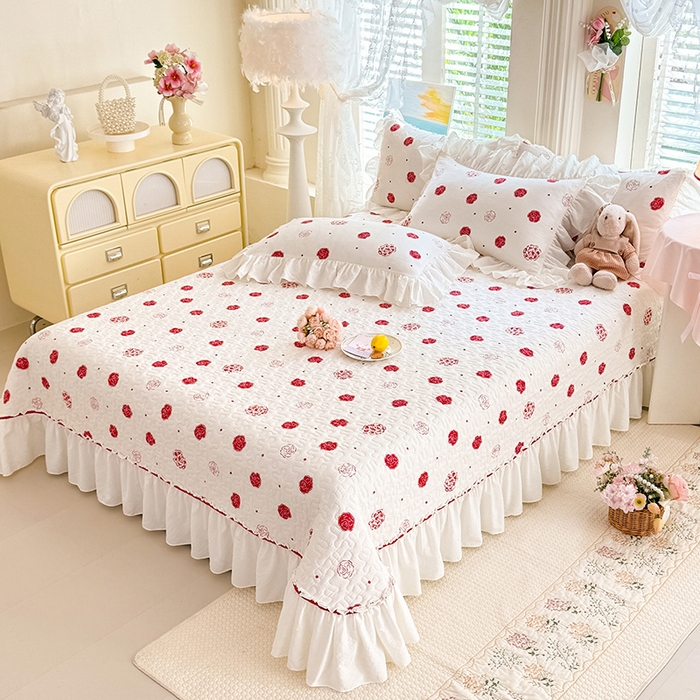 91家纺网 家纺一手货源 找家纺 贝凯瑞 2026新款双层纱水洗棉法式复古花边床盖单件三件四件套-甜心 甜心玫瑰