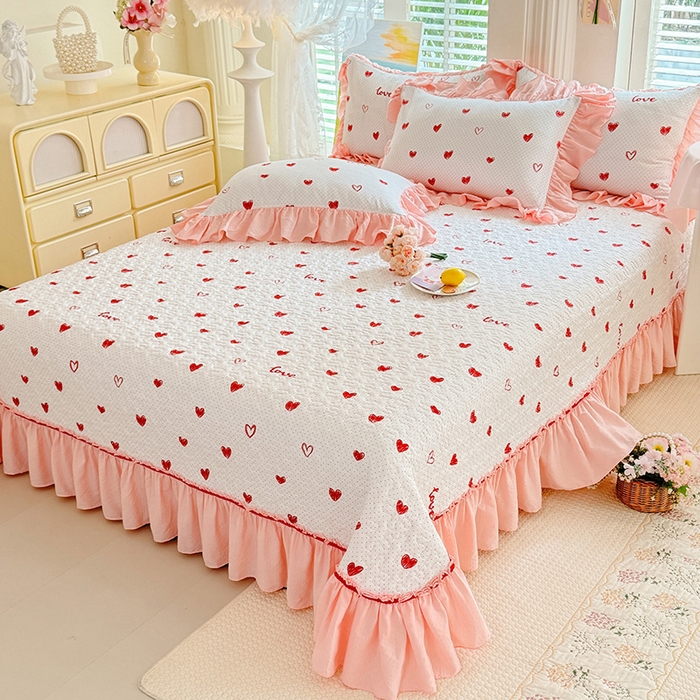 91家纺网 家纺一手货源 找家纺 （总）金盛皇朝家纺 2026新款双层纱水洗棉法式复古花边床盖单件三件四件套-甜心