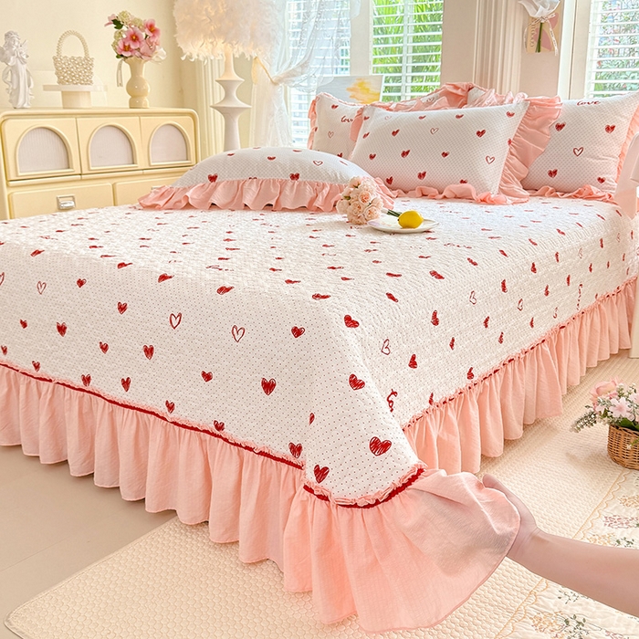 91家纺网 家纺一手货源 找家纺 （总）金盛皇朝家纺 2026新款双层纱水洗棉法式复古花边床盖单件三件四件套-甜心