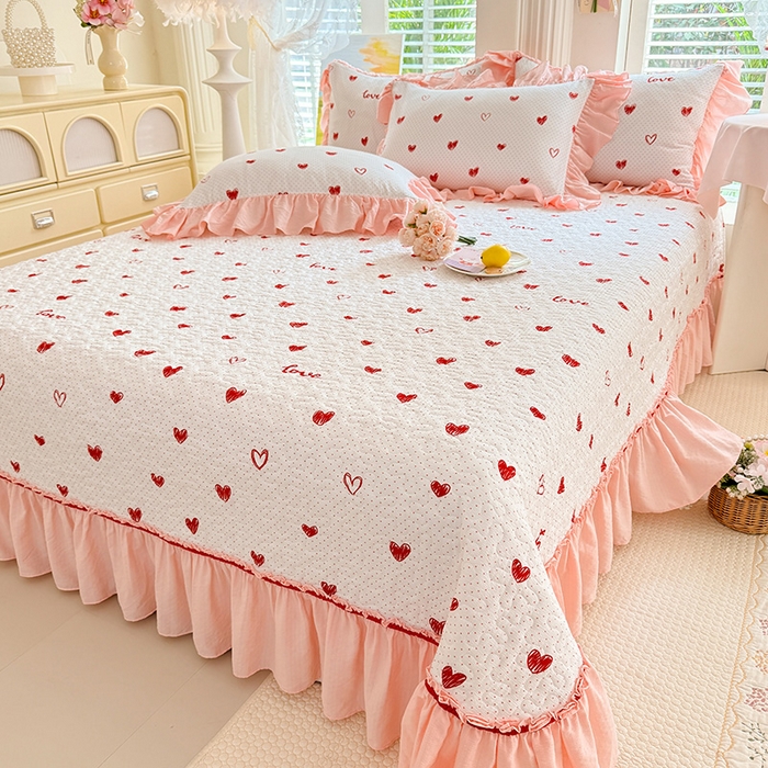 91家纺网 家纺一手货源 找家纺 （总）金盛皇朝家纺 2026新款双层纱水洗棉法式复古花边床盖单件三件四件套-甜心