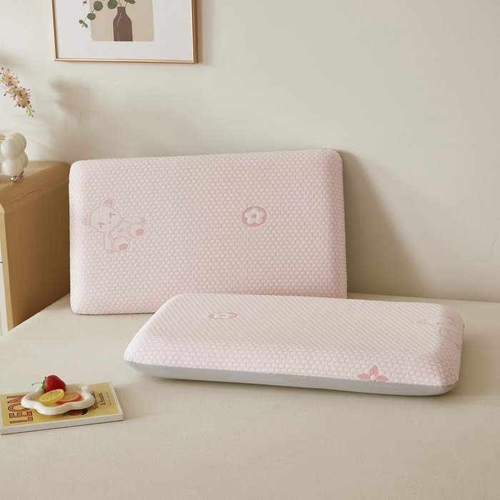 翎盈家纺 2026新款春夏冰豆豆深睡枕专用枕套面包记忆枕枕头套 小熊粉