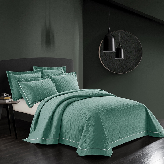 91家纺网 家纺一手货源 找家纺 优乐家纺 2026新款双面全棉斜纹绗绣加厚床盖（夏被加厚保暖床单）唐顿系列三件套 唐顿-森林绿