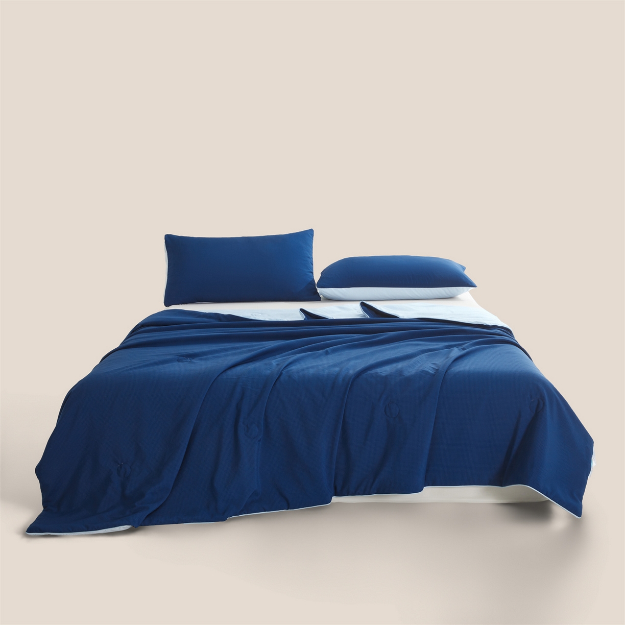 91家纺网 家纺一手货源 找家纺 景眠 2026新款华夫格凉感夏被 华夫格-海洋蓝