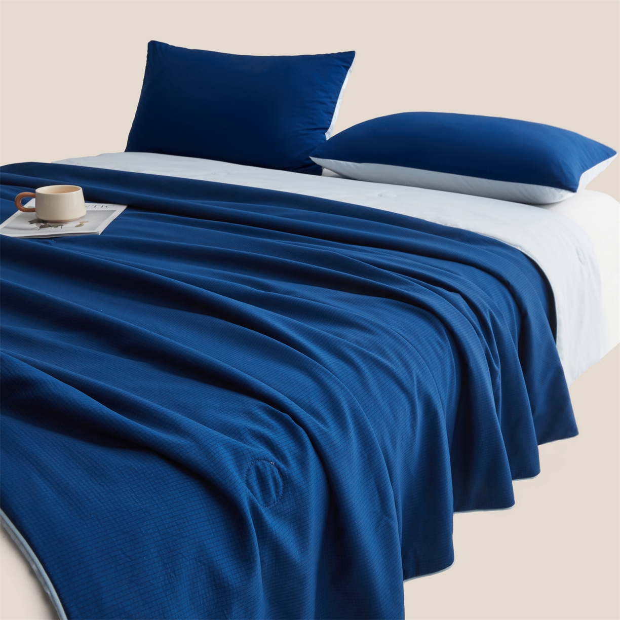 91家纺网 家纺一手货源 找家纺 景眠 2026新款华夫格凉感夏被 华夫格-海洋蓝