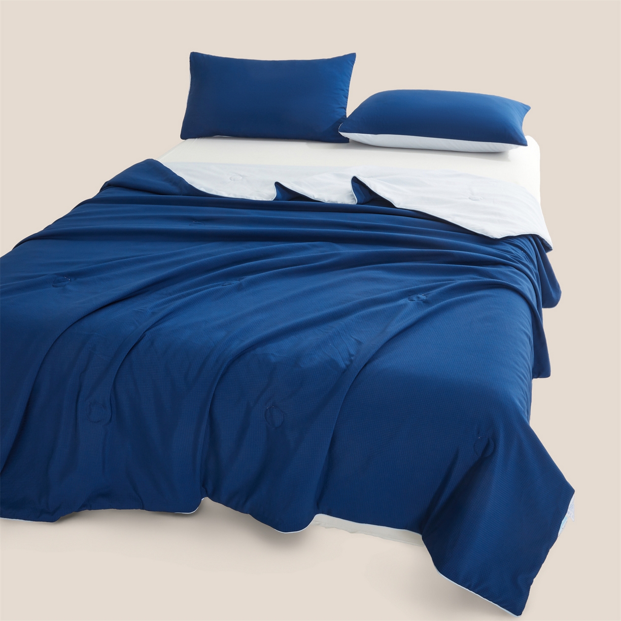 91家纺网 家纺一手货源 找家纺 景眠 2026新款华夫格凉感夏被 华夫格-海洋蓝