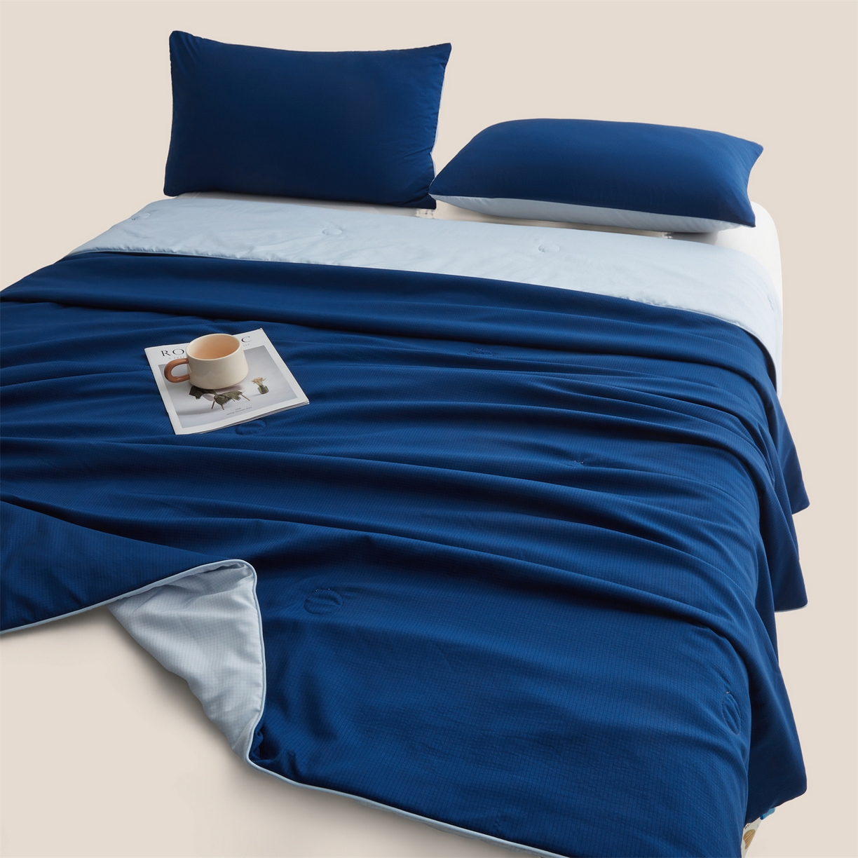 91家纺网 家纺一手货源 找家纺 景眠 2026新款华夫格凉感夏被 华夫格-海洋蓝