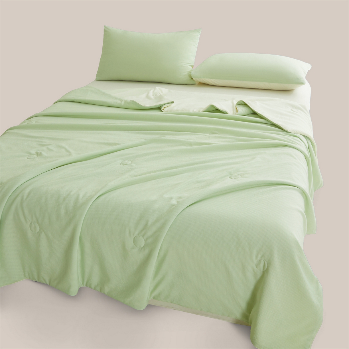 91家纺网 家纺一手货源 找家纺 景眠 2026新款华夫格凉感夏被 华夫格-青果绿