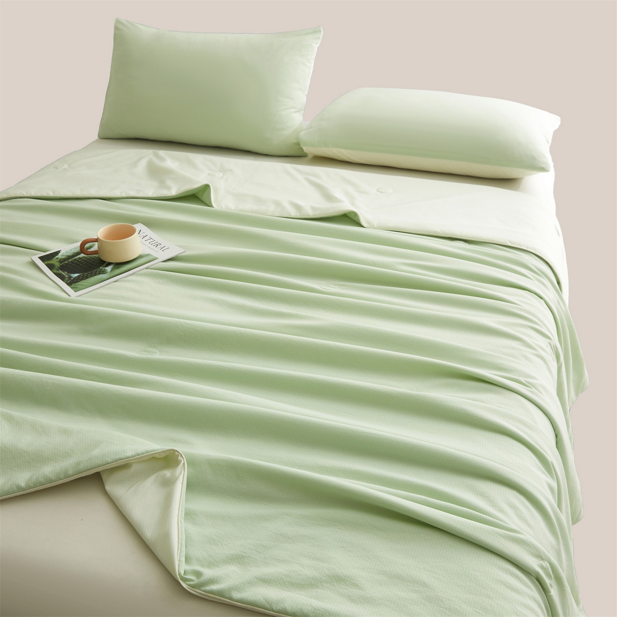 91家纺网 家纺一手货源 找家纺 景眠 2026新款华夫格凉感夏被 华夫格-青果绿