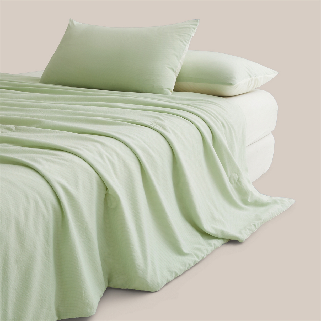 91家纺网 家纺一手货源 找家纺 景眠 2026新款华夫格凉感夏被 华夫格-青果绿