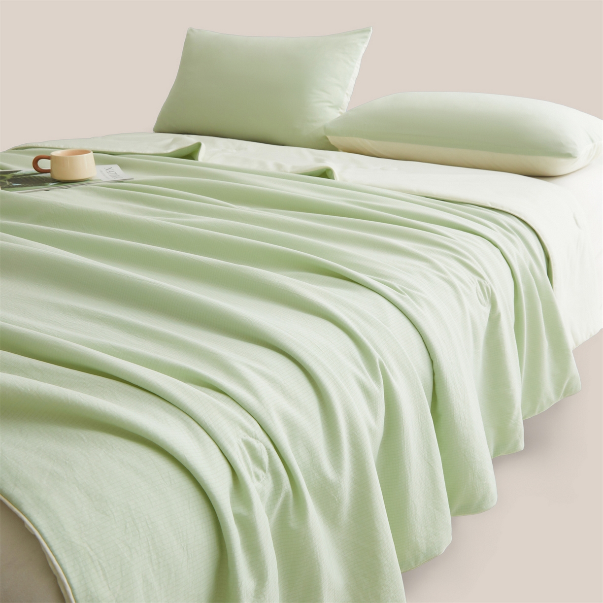 91家纺网 家纺一手货源 找家纺 景眠 2026新款华夫格凉感夏被 华夫格-青果绿