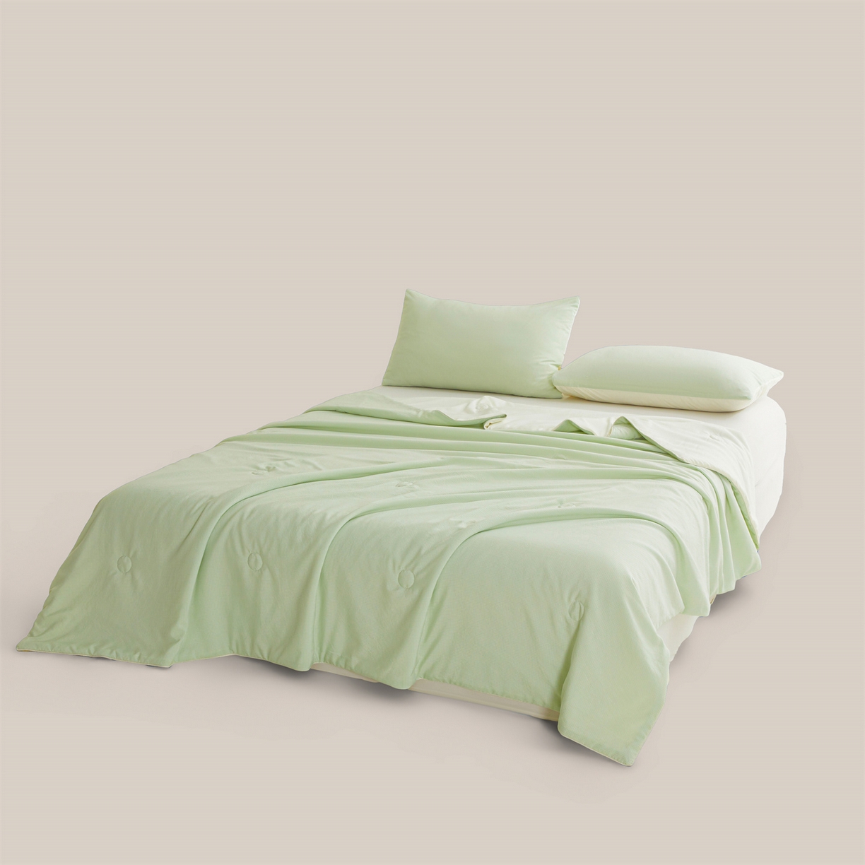 91家纺网 家纺一手货源 找家纺 景眠 2026新款华夫格凉感夏被 华夫格-青果绿