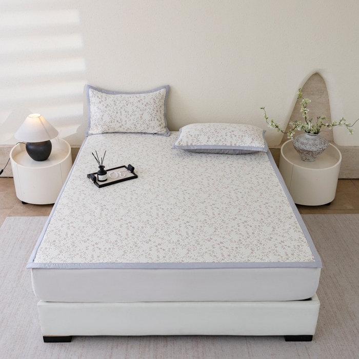 91家纺网 家纺一手货源 找家纺 野合家纺 2026新款韩式小碎花凉感超柔双面提花冰豆席凉席席子 疏影-咖