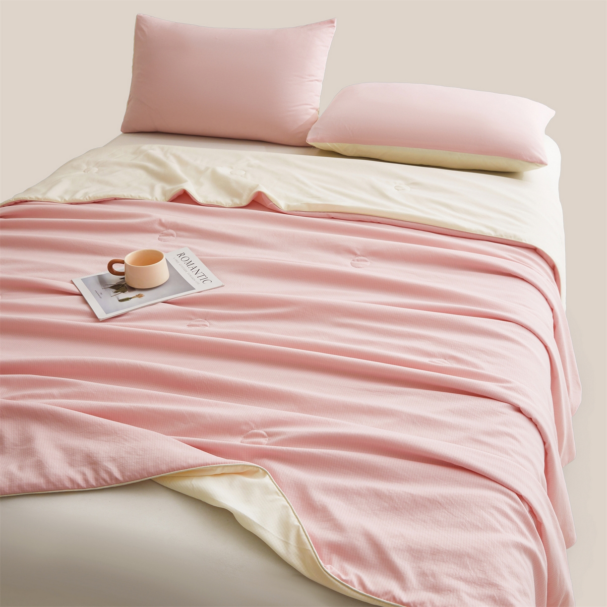 91家纺网 家纺一手货源 找家纺 景眠 2026新款华夫格凉感夏被 华夫格-樱花粉