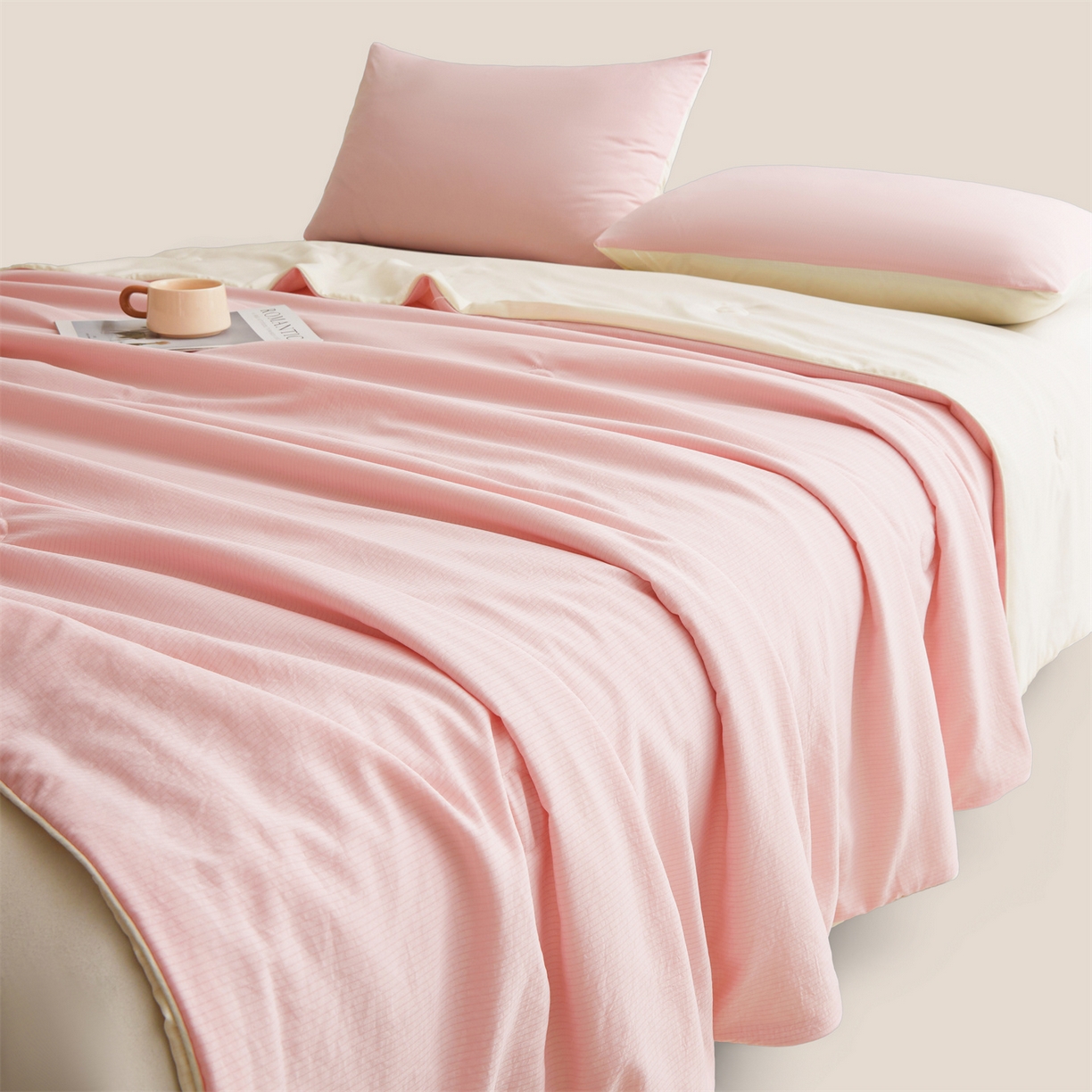 91家纺网 家纺一手货源 找家纺 景眠 2026新款华夫格凉感夏被 华夫格-樱花粉