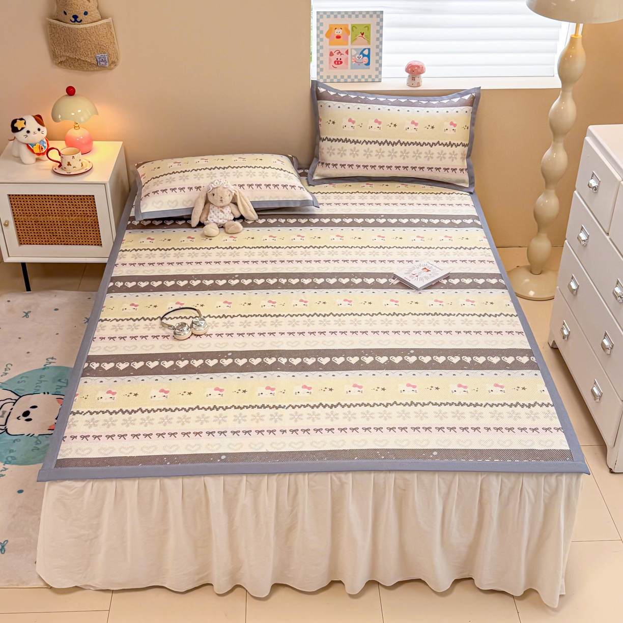 91家纺网 家纺一手货源 找家纺 沐慕 2026新款高克重600D冰丝印花冰藤席 冰藤-菲尔岛猫咪