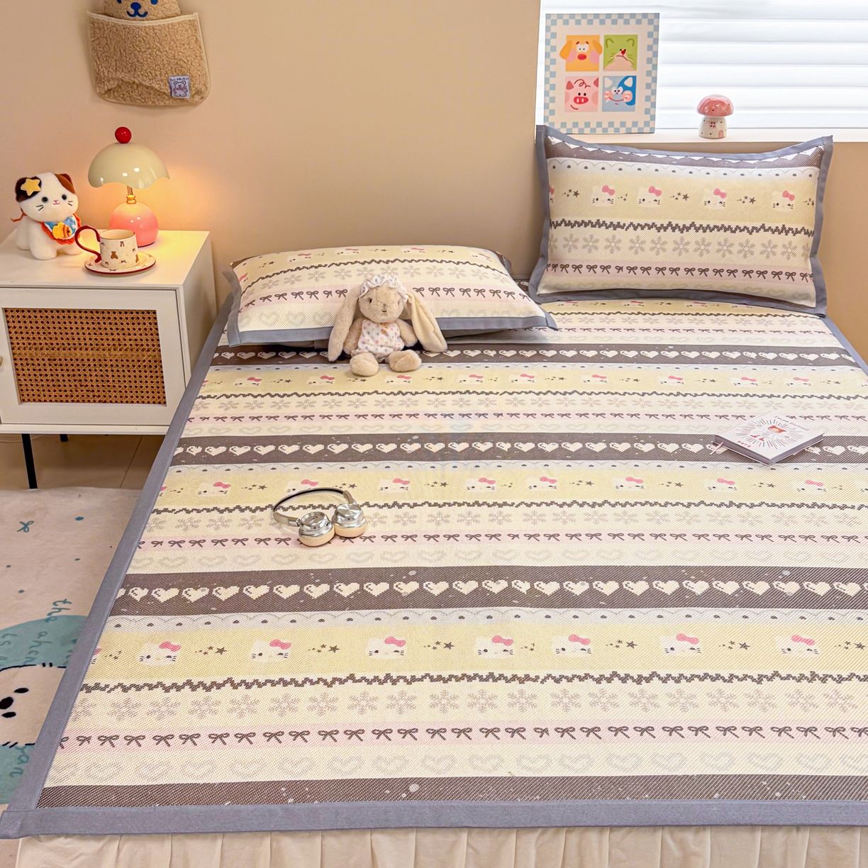 91家纺网 家纺一手货源 找家纺 沐慕 2026新款高克重600D冰丝印花冰藤席 冰藤-菲尔岛猫咪