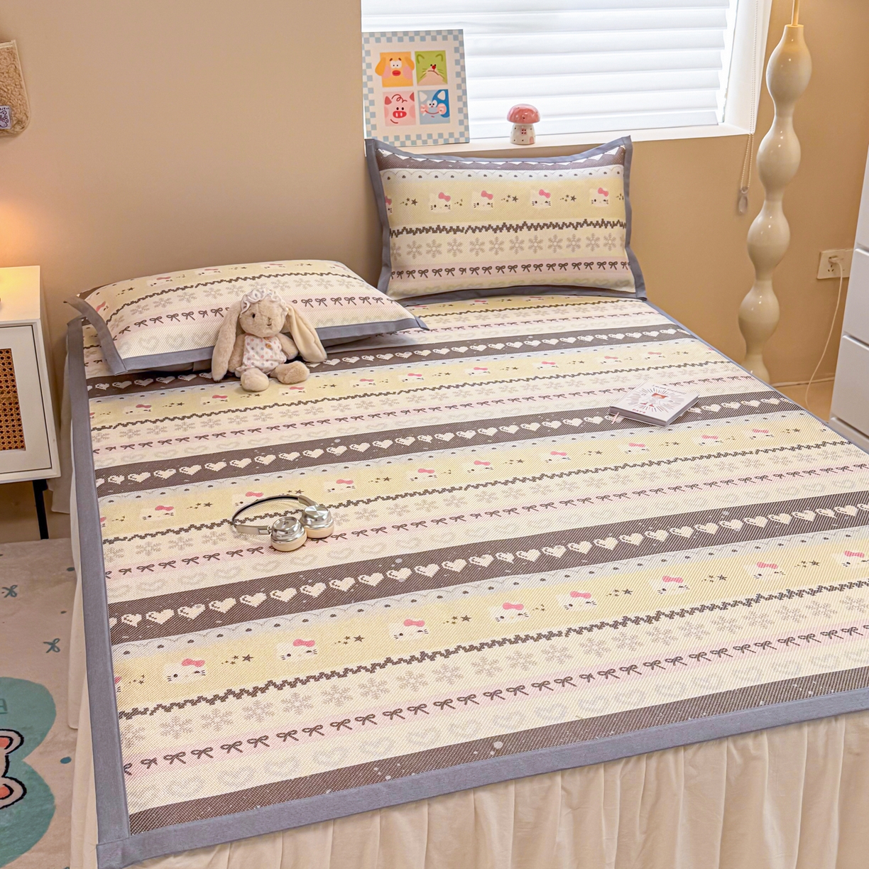 91家纺网 家纺一手货源 找家纺 沐慕 2026新款高克重600D冰丝印花冰藤席 冰藤-菲尔岛猫咪