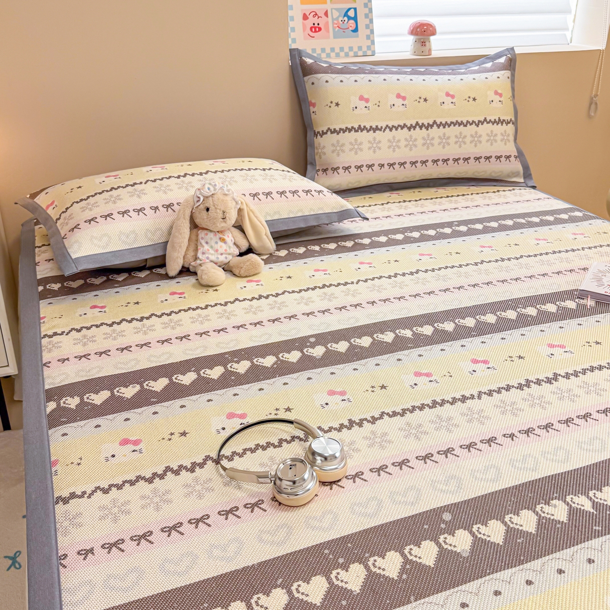 91家纺网 家纺一手货源 找家纺 沐慕 2026新款高克重600D冰丝印花冰藤席 冰藤-菲尔岛猫咪