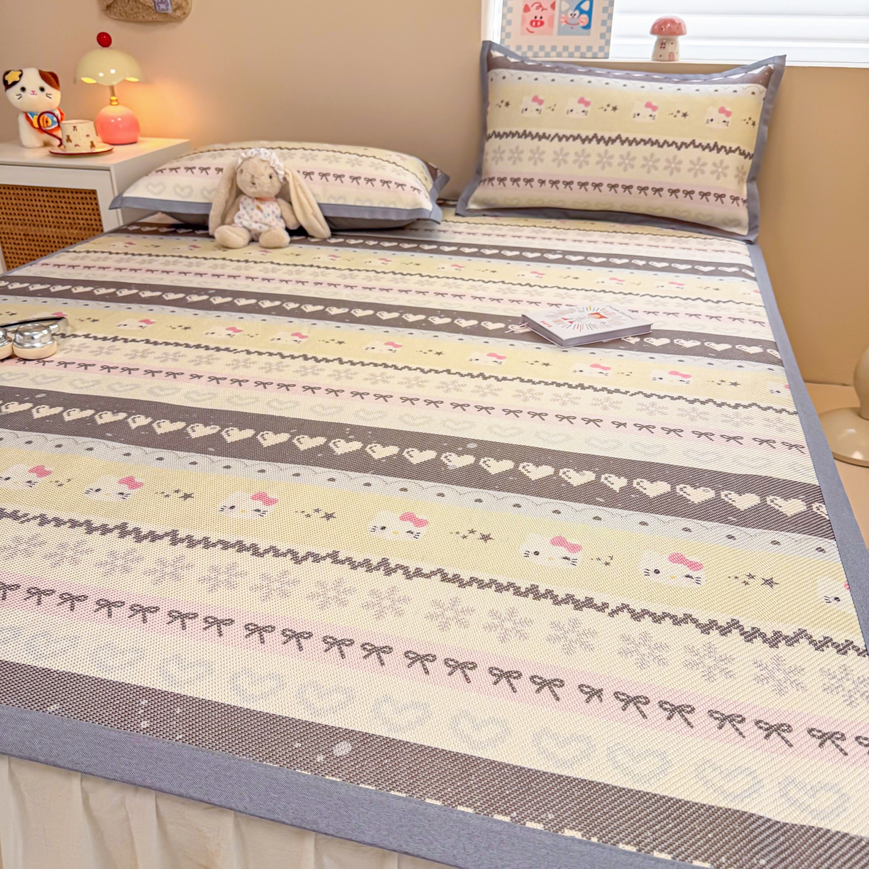 91家纺网 家纺一手货源 找家纺 沐慕 2026新款高克重600D冰丝印花冰藤席 冰藤-菲尔岛猫咪