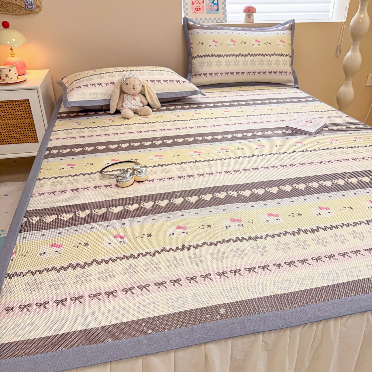 91家纺网 家纺一手货源 找家纺 沐慕 2026新款高克重600D冰丝印花冰藤席 冰藤-菲尔岛猫咪