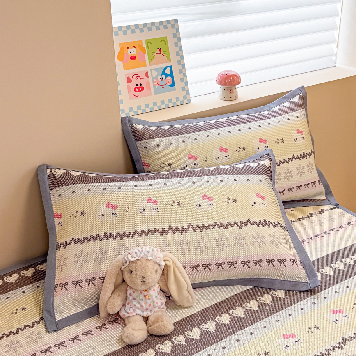 91家纺网 家纺一手货源 找家纺 沐慕 2026新款高克重600D冰丝印花冰藤席 冰藤-菲尔岛猫咪