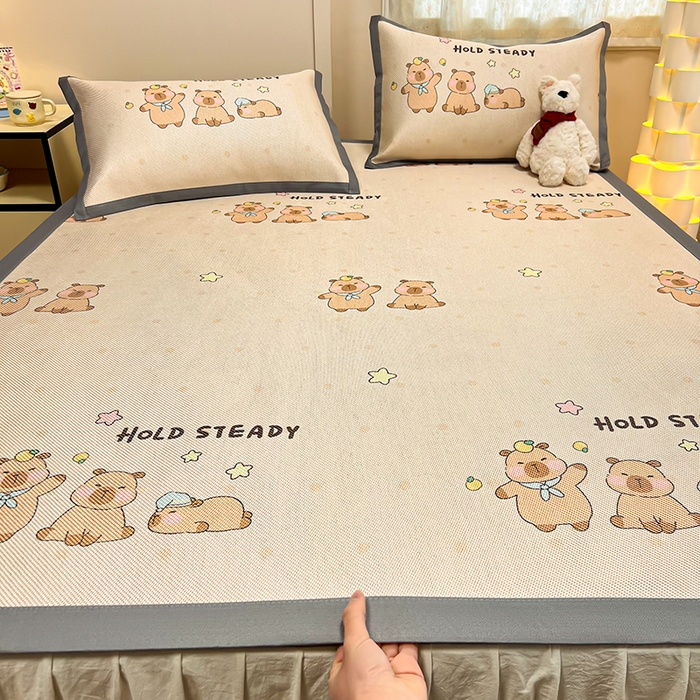 沐慕 2026新款高克重600D冰丝印花冰藤席 冰藤-可爱巴拉