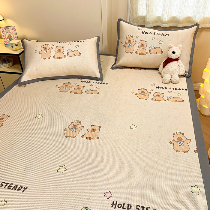 91家纺网 家纺一手货源 找家纺 沐慕 2026新款高克重600D冰丝印花冰藤席 冰藤-可爱巴拉