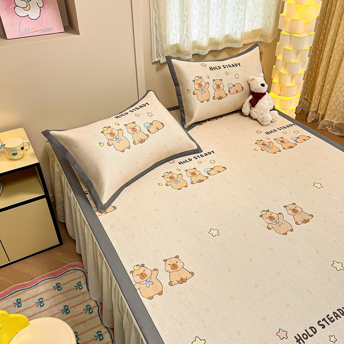 91家纺网 家纺一手货源 找家纺 沐慕 2026新款高克重600D冰丝印花冰藤席 冰藤-可爱巴拉