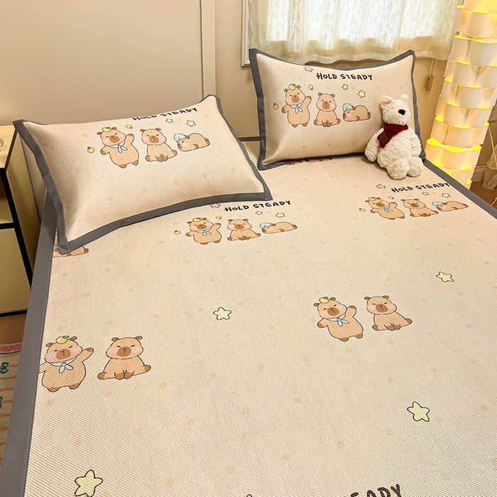 91家纺网 家纺一手货源 找家纺 沐慕 2026新款高克重600D冰丝印花冰藤席 冰藤-可爱巴拉