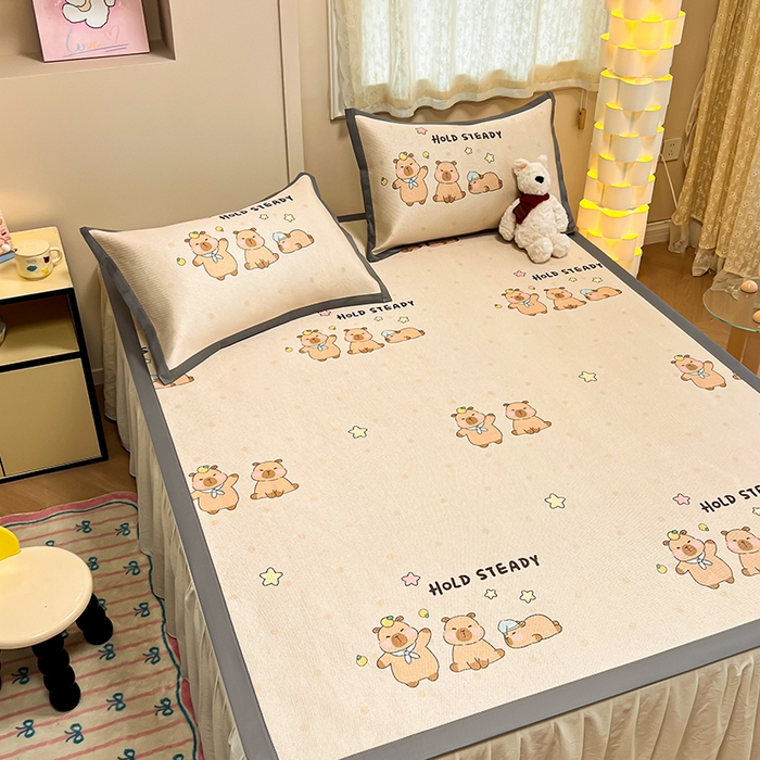 91家纺网 家纺一手货源 找家纺 沐慕 2026新款高克重600D冰丝印花冰藤席 冰藤-可爱巴拉