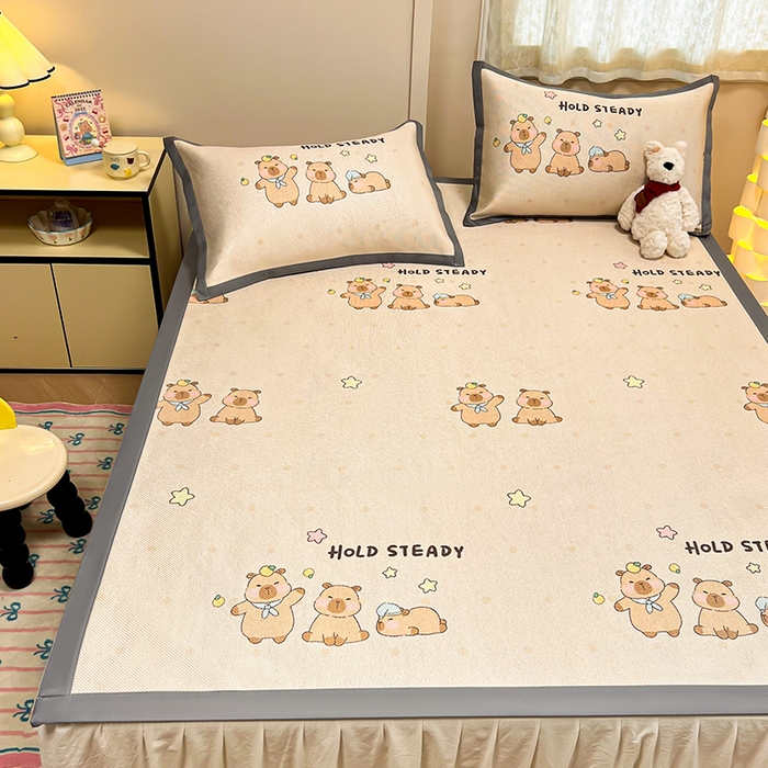 91家纺网 家纺一手货源 找家纺 沐慕 2026新款高克重600D冰丝印花冰藤席 冰藤-可爱巴拉