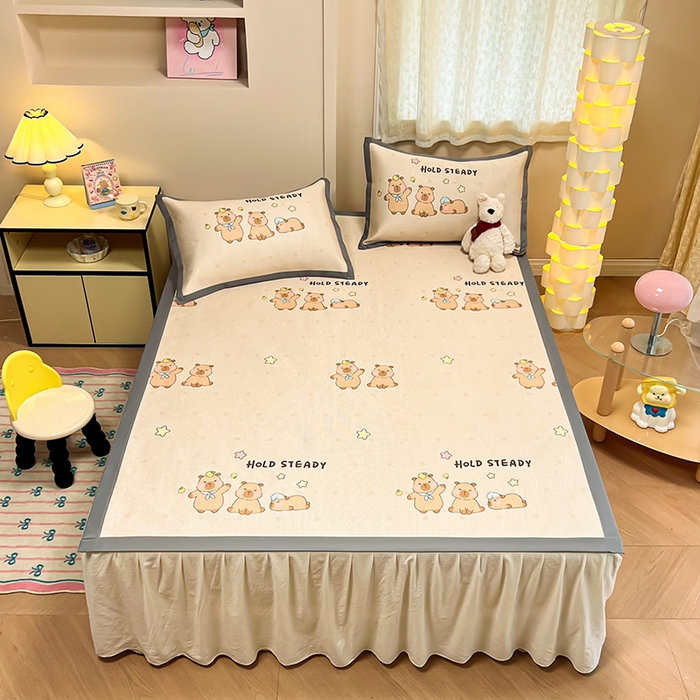 91家纺网 家纺一手货源 找家纺 沐慕 2026新款高克重600D冰丝印花冰藤席 冰藤-可爱巴拉