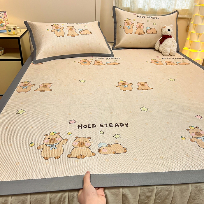 91家纺网 家纺一手货源 找家纺 沐慕 2026新款高克重600D冰丝印花冰藤席 冰藤-可爱巴拉