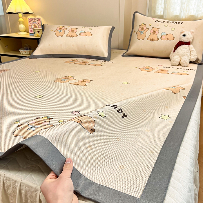 91家纺网 家纺一手货源 找家纺 沐慕 2026新款高克重600D冰丝印花冰藤席 冰藤-可爱巴拉