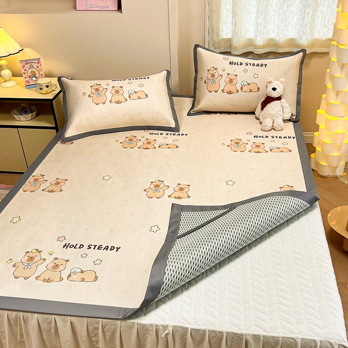 91家纺网 家纺一手货源 找家纺 沐慕 2026新款高克重600D冰丝印花冰藤席 冰藤-可爱巴拉